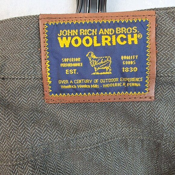 1990s Woolrich Size 12 Herringbone Pants Dark Olive Relaxed Deadstock New - Picture 4 of 12
